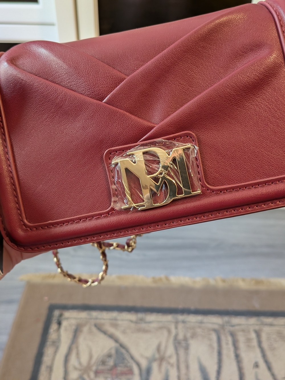 Badgley Mischka Crossbody in Burgundy with Gold Hardware Vegan Leather